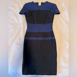 Karen Millen - striped color-block short sleeves dress in blue and black: Size 6